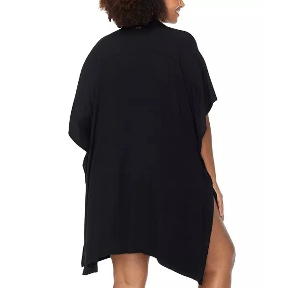 NWT Raisins Curve Vacay Button Up Women Black Swim Cover Up Shirt 1X $76